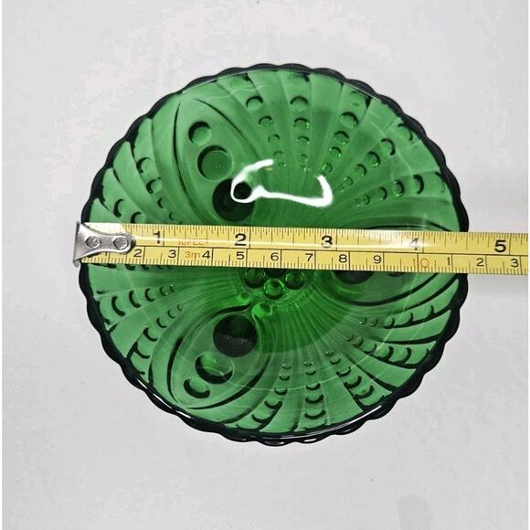 Vintage Anchor Hocking Bubble Dot Burple Forest Green Glass Footed Bowl 4.5" - Picture 7 of 8